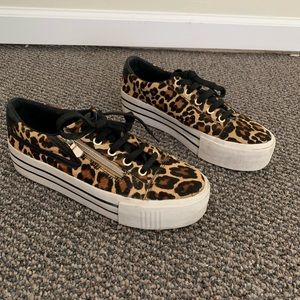 Stradivarius cheetah pony hair platform sneakers